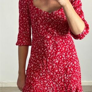 Zara Red Floral Long Sleeve Dress